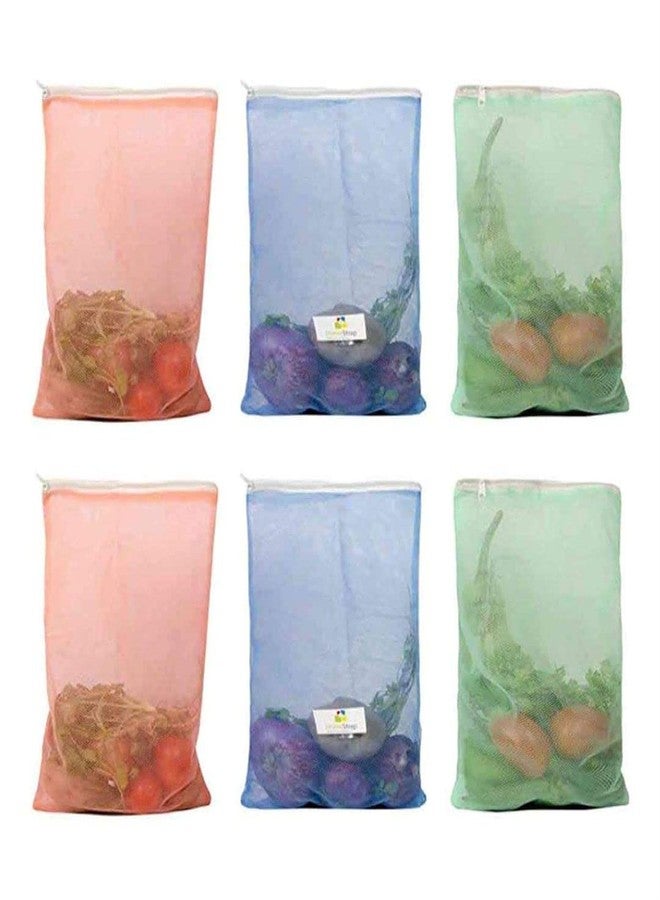 kaqer Reusable Fridge Mesh Fabric Storage Bag for Vegetables and Fruits with Zip Lock (8) - Image 1