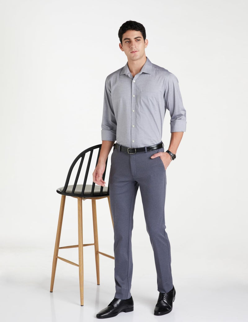 Peter England Men's Mid Rise Premium Formal Stretchable Knit Super Slim Fit Trouser | Comfort Lycra | 360-Degree Stretch Charcoal Grey, 30 - Image 2