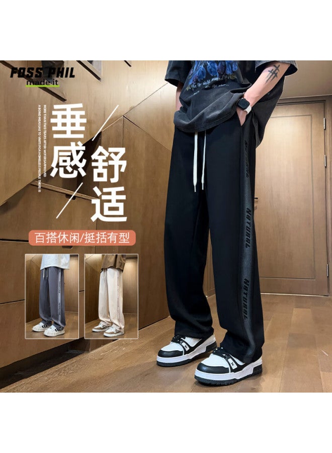 Foss Phil Straight-leg Pants For Men, Spring And Summer Loose-fit Trendy Sports American High Street Wide-leg Sweatpants K510 Black L - Image 1