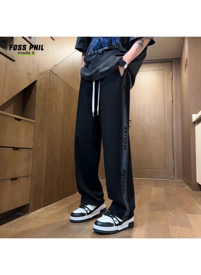 Foss Phil Straight-leg Pants For Men, Spring And Summer Loose-fit Trendy Sports American High Street Wide-leg Sweatpants K510 Black L - Image 2