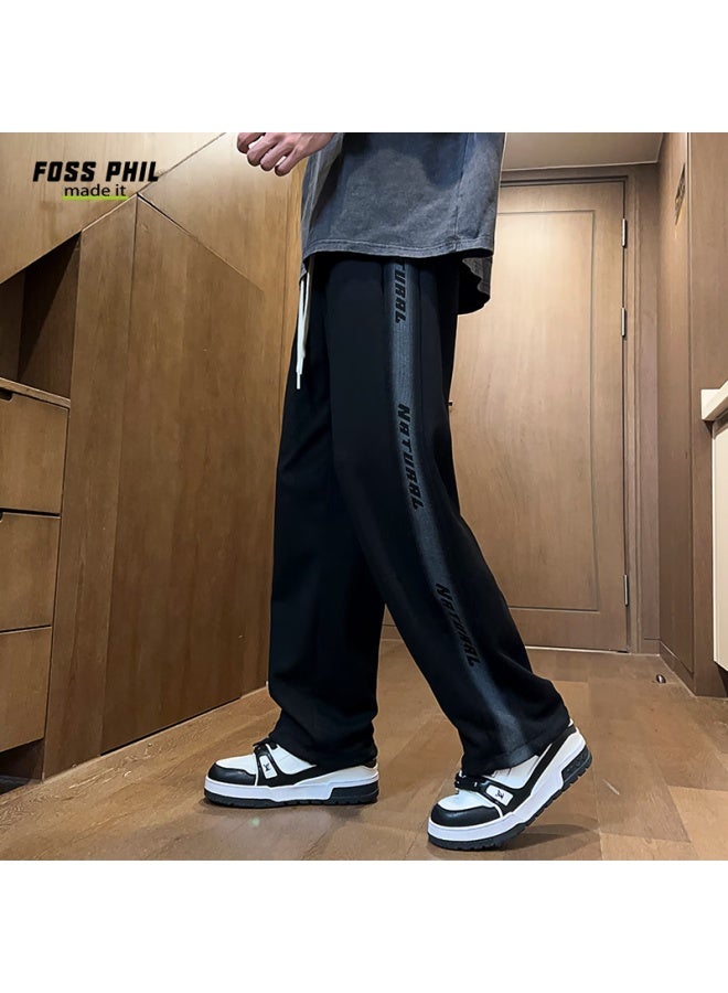 Foss Phil Straight-leg Pants For Men, Spring And Summer Loose-fit Trendy Sports American High Street Wide-leg Sweatpants K510 Black L - Image 4