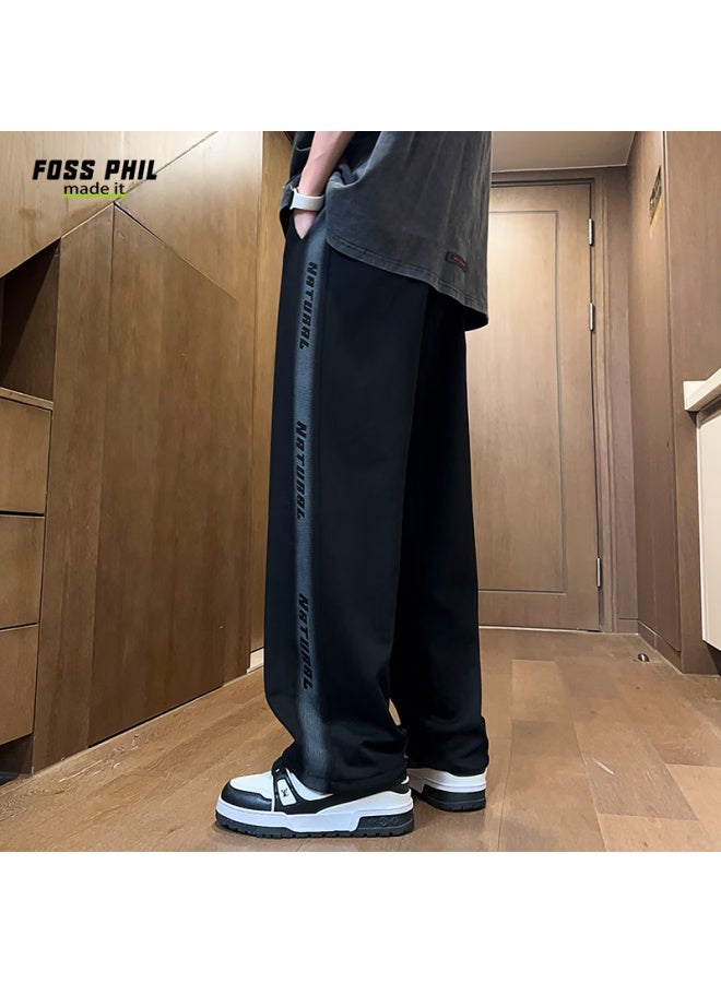 Foss Phil Straight-leg Pants For Men, Spring And Summer Loose-fit Trendy Sports American High Street Wide-leg Sweatpants K510 Black L - Image 5