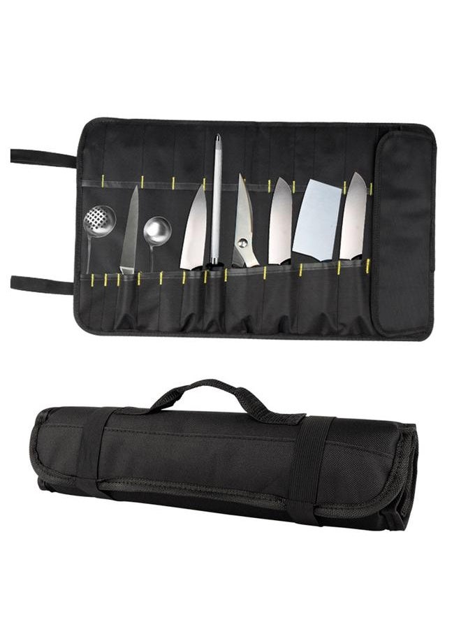 Thoraya Chef Tool Roll Bag Oxford Cloth Portable Fork Tool Case Holder Pouch with Handle for Culinary Traveling Black  - Image 5