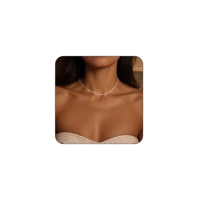 REHANDLE 2mm Gold Tennis Necklace Diamond Chain Thin 14K Gold Plated Diamond Choker Necklace for Women Cubic Zirconia Necklace Dainty Choker Necklace for Women Adjustable 13.7+2 inch - Image 1