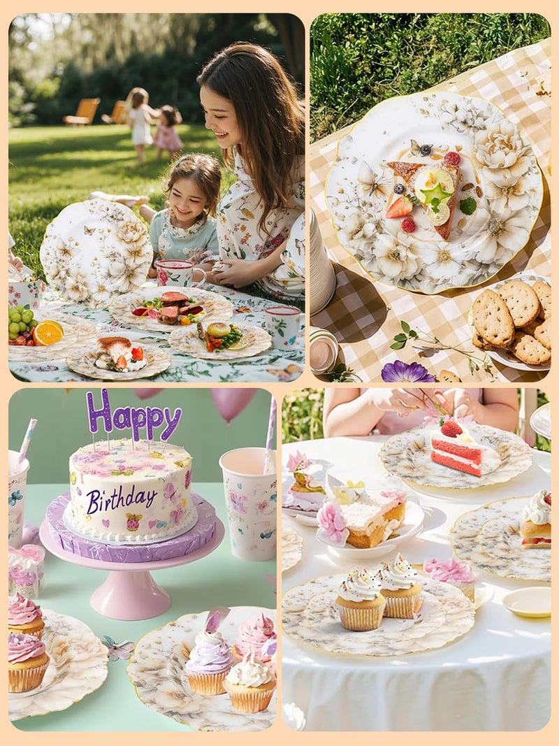 WDF 20Pack Floral Plates Disposable - Fancy Baroque Butterfly Plates - 10â€™â€™ and 7â€™â€™ Floral Plastic Tableware Decor Suitable for Spring Garden Party/Tea Party/Birthday - Image 5