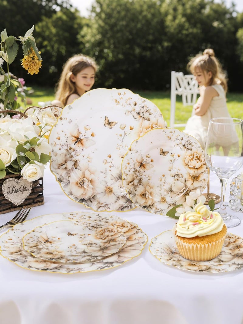 WDF 20Pack Floral Plates Disposable - Fancy Baroque Butterfly Plates - 10â€™â€™ and 7â€™â€™ Floral Plastic Tableware Decor Suitable for Spring Garden Party/Tea Party/Birthday - Image 4