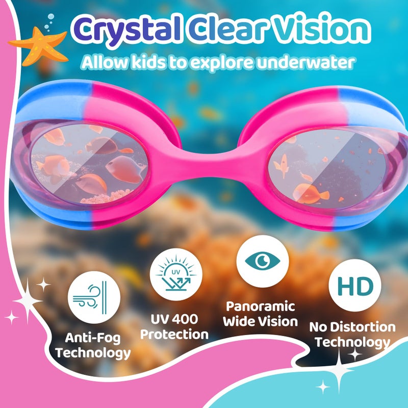 Vvinca Kids Swim Goggles for Boys Girls Age 3-12, Wave-Shaped Quick Adjust Strap, Waterproof Anti-Fog UV Protection Swimming Goggles, No Leaking Kids Goggles for Toddler Youth Pool Water Swimming - Image 5