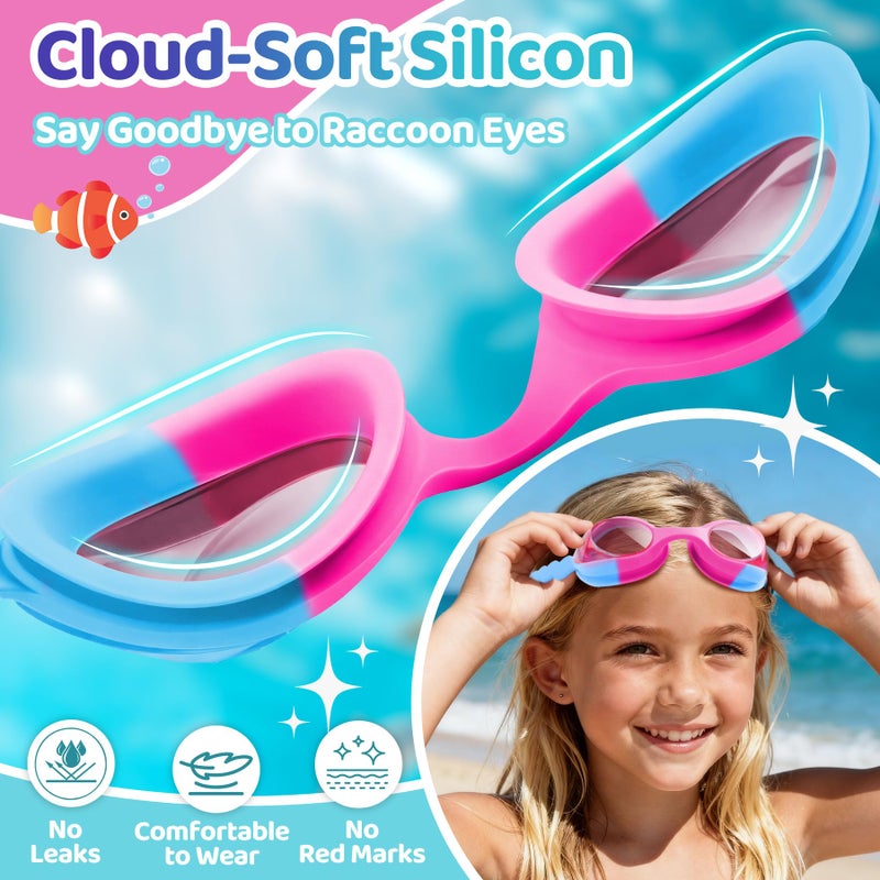 Vvinca Kids Swim Goggles for Boys Girls Age 3-12, Wave-Shaped Quick Adjust Strap, Waterproof Anti-Fog UV Protection Swimming Goggles, No Leaking Kids Goggles for Toddler Youth Pool Water Swimming - Image 2