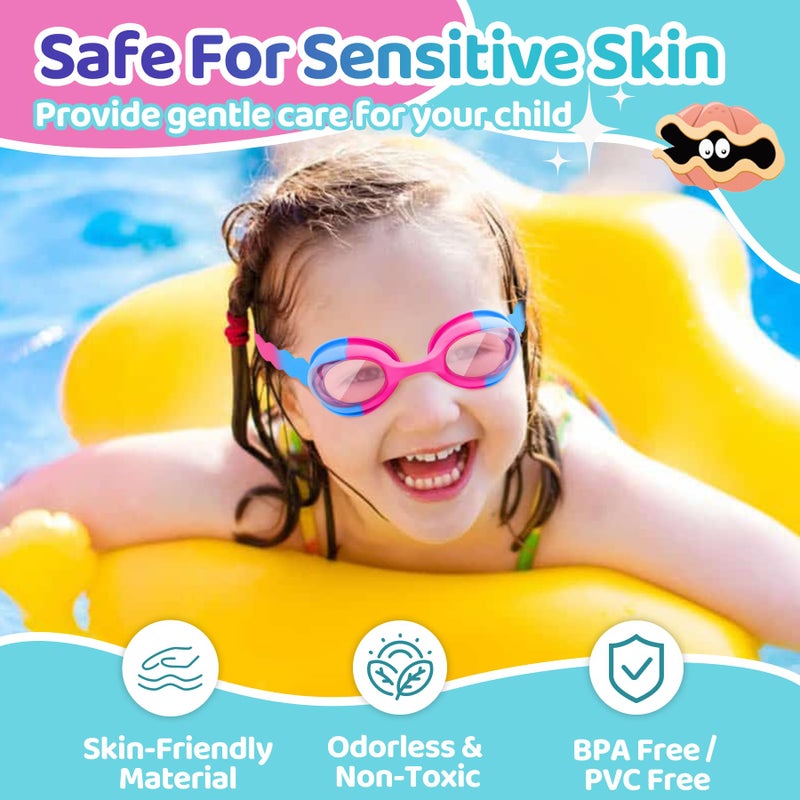 Vvinca Kids Swim Goggles for Boys Girls Age 3-12, Wave-Shaped Quick Adjust Strap, Waterproof Anti-Fog UV Protection Swimming Goggles, No Leaking Kids Goggles for Toddler Youth Pool Water Swimming - Image 4