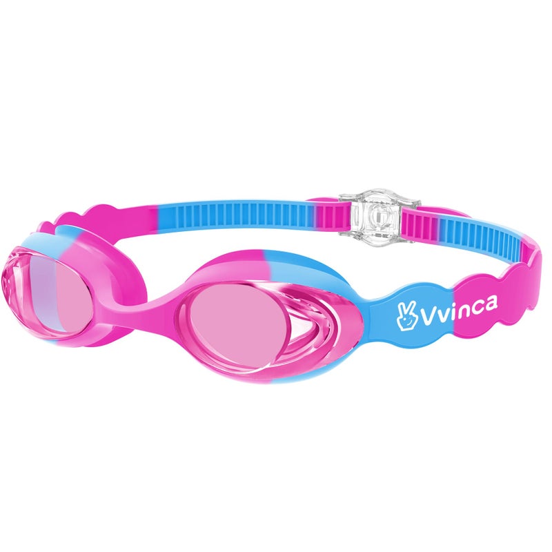 Vvinca Kids Swim Goggles for Boys Girls Age 3-12, Wave-Shaped Quick Adjust Strap, Waterproof Anti-Fog UV Protection Swimming Goggles, No Leaking Kids Goggles for Toddler Youth Pool Water Swimming - Image 1