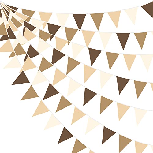 pinkblume 32Ft Brown Party Decorations Brown Pennant Banner Fabric Triangle Flag Bunting Garland Streamers for Woodland Teddy Bear Baby Shower Jungle Safari Birthday Home Outdoor Garden Decor - Image 1