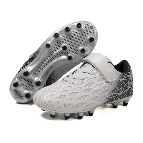 Skerxut Soccer Cleats, Kids Firm Ground Football Shoes, Boys Girls Athletic Outdoor (Grey, Little Kid, 12, Numeric, US Footwear Size System, Medium) - Image 4
