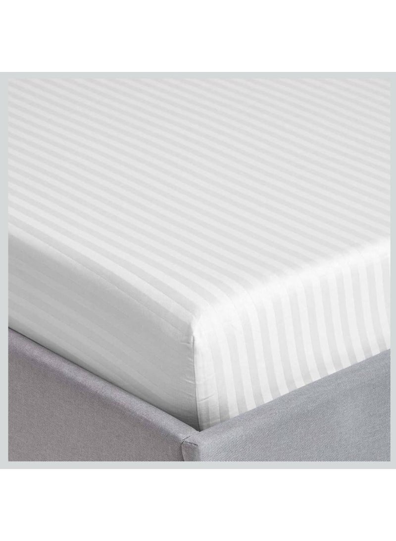 Livenza Home Stripe 2 Pcs Set- 1 x Fitted Sheet 90 x 190cm with 1 x Pillow Case  White; Size: Single - Image 2