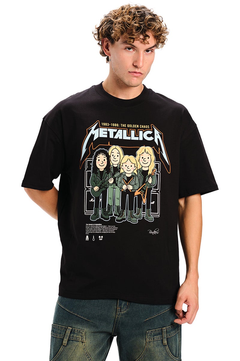 Bonkers Corner Metallica Black Golden Chaos Oversized T-shirt - Image 1