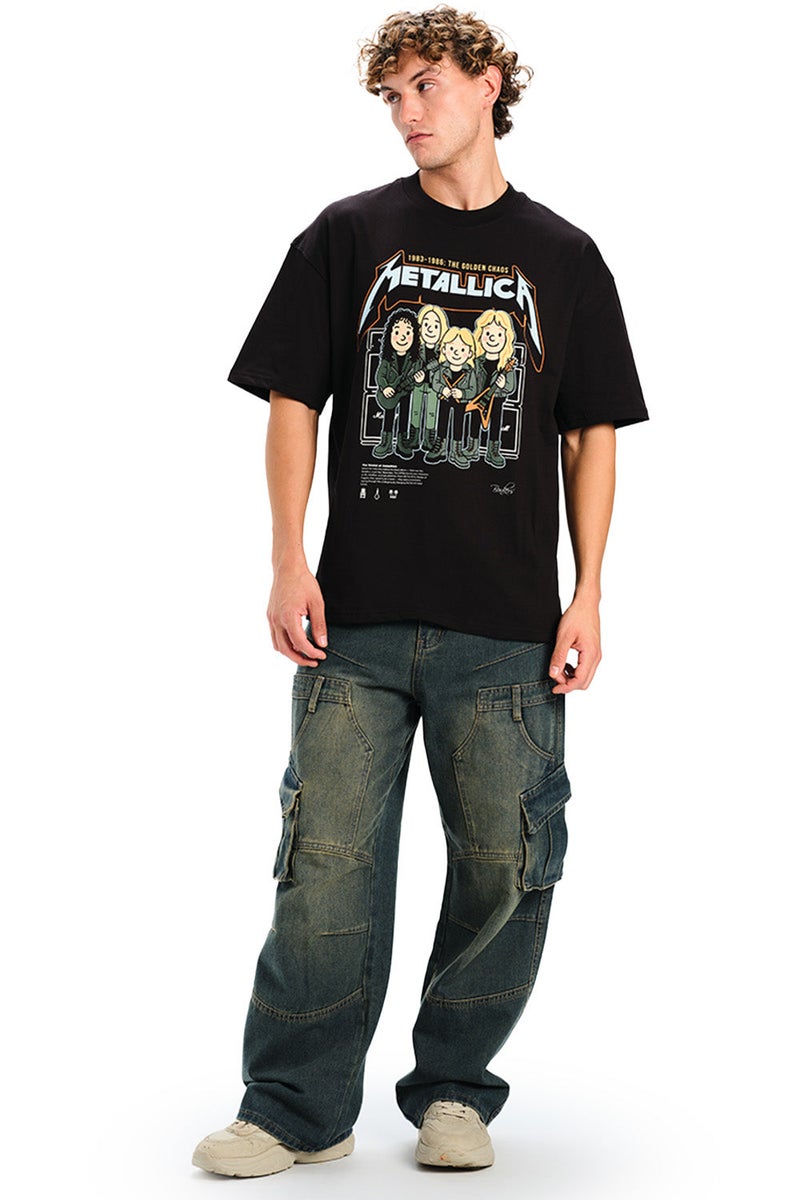 Bonkers Corner Metallica Black Golden Chaos Oversized T-shirt - Image 2