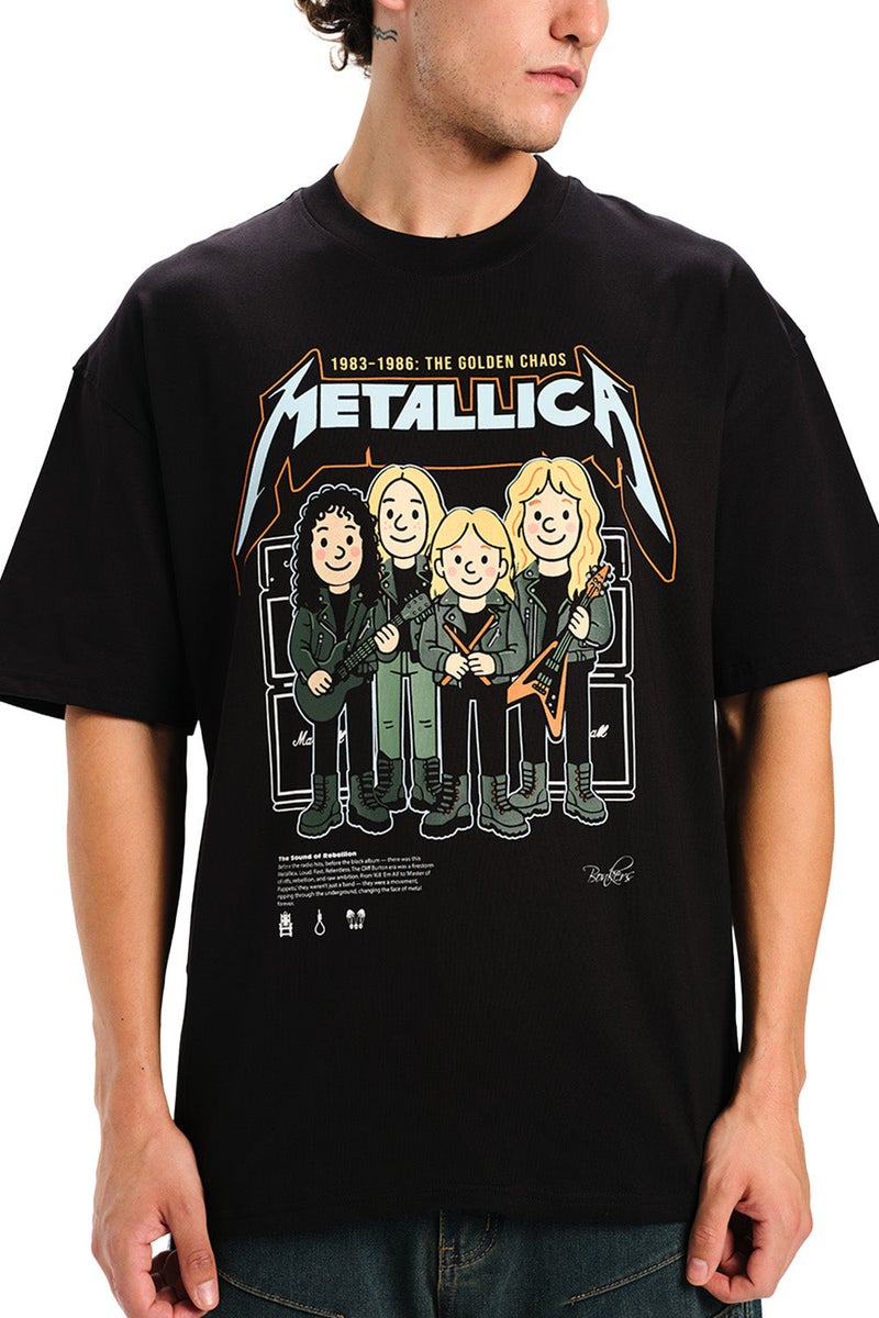 Bonkers Corner Metallica Black Golden Chaos Oversized T-shirt - Image 4