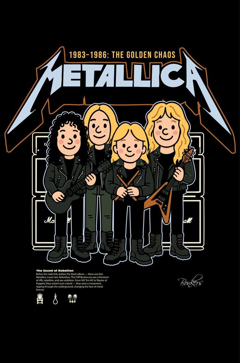 Bonkers Corner Metallica Black Golden Chaos Oversized T-shirt - Image 3