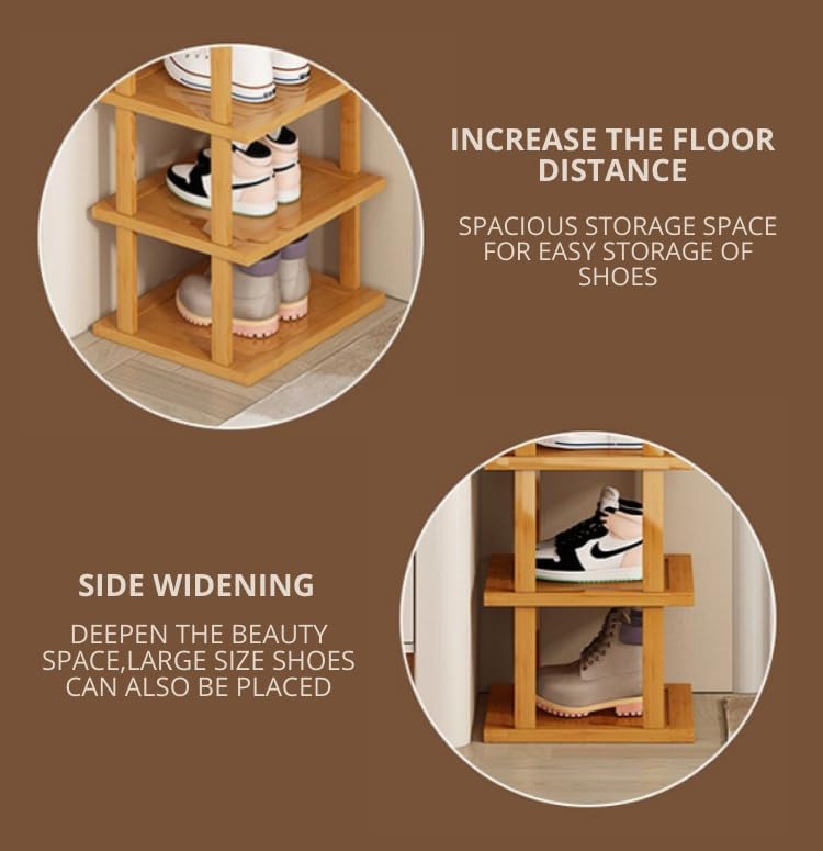 Ash  Roh Ash & Roh Bamboo Shoe Rack - Vertical Shoe Rack for Small Spaces, Tall Narrow Shoe Rack Organizer for Closet Entryway Corner Garage and Bedroom,Skinny Shoe Shelf (65 cm, 3 Section) - Image 4