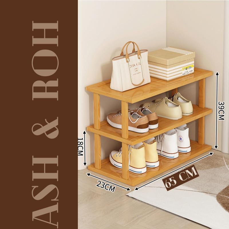Ash  Roh Ash & Roh Bamboo Shoe Rack - Vertical Shoe Rack for Small Spaces, Tall Narrow Shoe Rack Organizer for Closet Entryway Corner Garage and Bedroom,Skinny Shoe Shelf (65 cm, 3 Section) - Image 3
