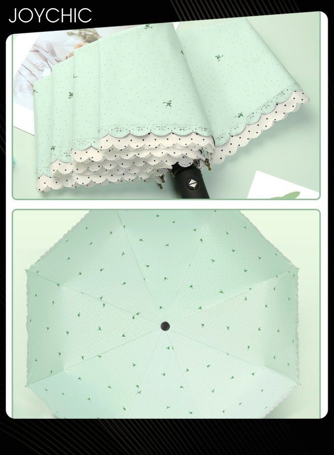 Girls Compact Light Portable Anti-UV Sun-Proof Rain Resistant Travel Umbrella Green