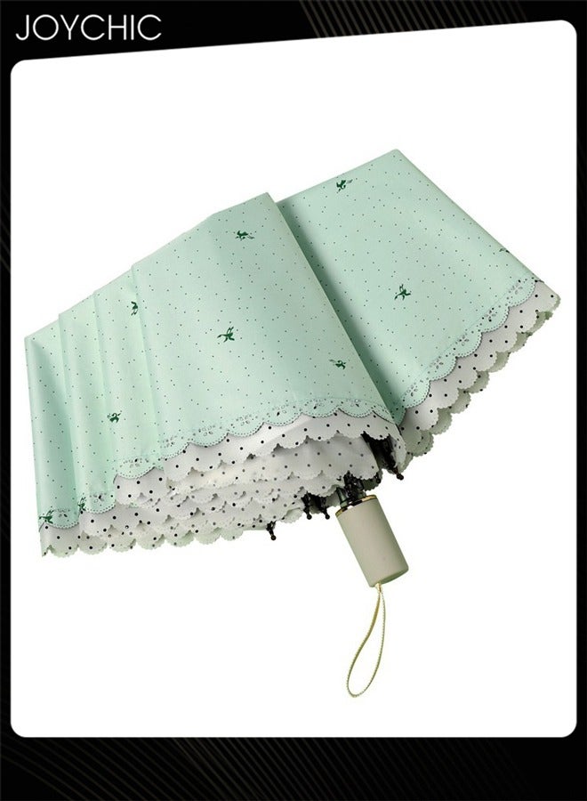 Girls Compact Light Portable Anti-UV Sun-Proof Rain Resistant Travel Umbrella Green