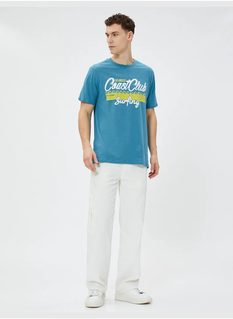 كوتون T-Shirt Cotton Printed Short Sleeve Crew Neck Slim Cut