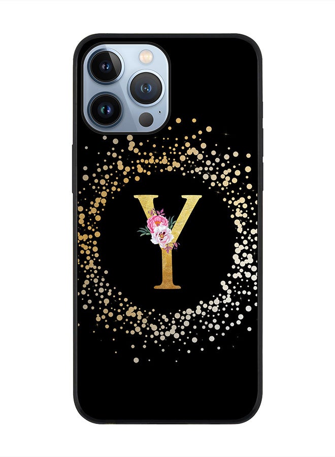 Stylizedd Rugged Black edge case for Apple iPhone 13 Pro Max, Soft Flexible Phone case Custom Monogram Initial Letter Floral Pattern Alphabet - Y (Black) - Image 1