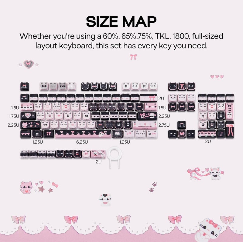 KiiBoom Cute Cat Keycaps Set, Mao Profile, PBT/PC Keycap for MX Switches Mechanical Keyboard, Compatible with 60%, 65%, 75%, TKL, 96%, Full-Sized Layout (Meow Bow) - Image 5