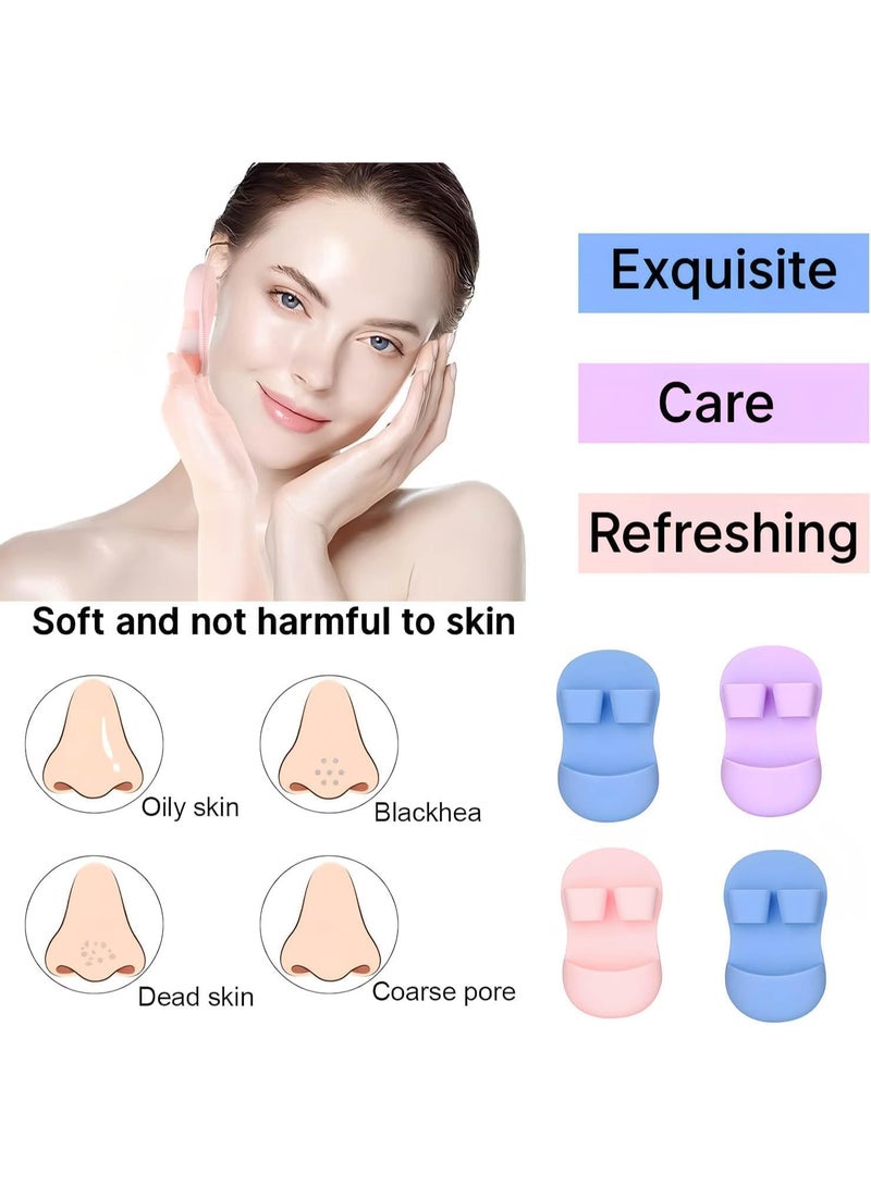 فرشاة وجه من السيليكون مكونة من 4 قطع، فرشاة صغيرة محمولة باليد لتنظيف الوجه، فرشاة تدليك للوجه، منظف لإزالة مكياج الوجه لتقشير لطيف وتنظيف الرؤوس السوداء، العناية بالبشرة بالتنظيف العميق - Image 3
