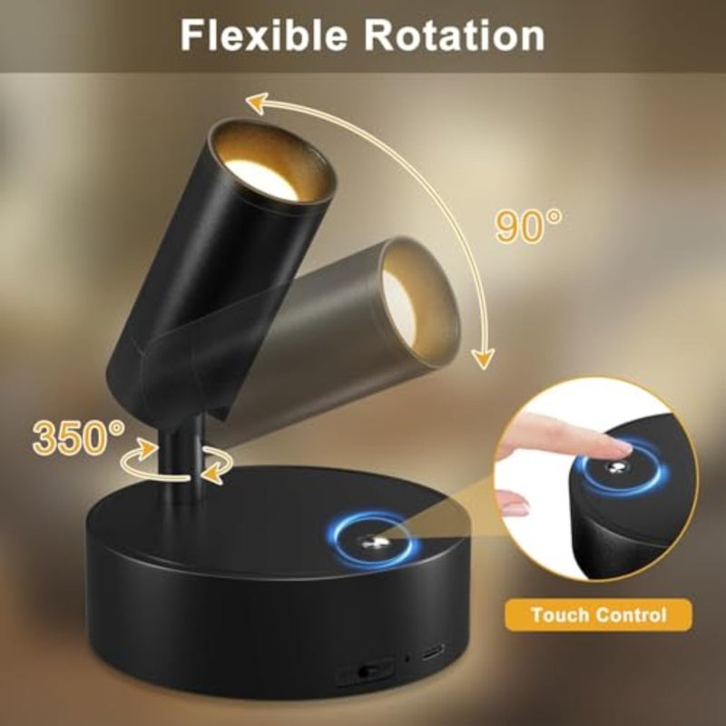 Wireless LED Spotlight Indoor, Uplight with Timer Dimmable, Rechargeable Battery Powered Accent Light for Plants, Artwork, Corner Lighting Black, 1 Pack - Image 4