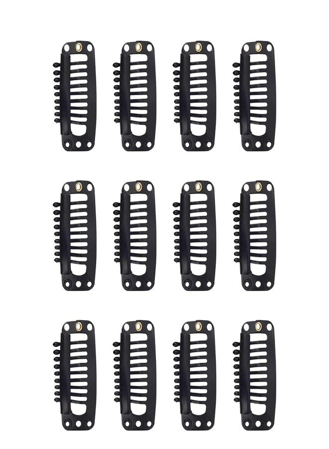 VIVIAN Clips For Women (12 Pcs) - Hair Patch Clips - Hair Attached Snap Wig Clips (3.4 cm) Hair Extension Remy Clip for weft patches Bridal Dupatta (Black) - Image 1