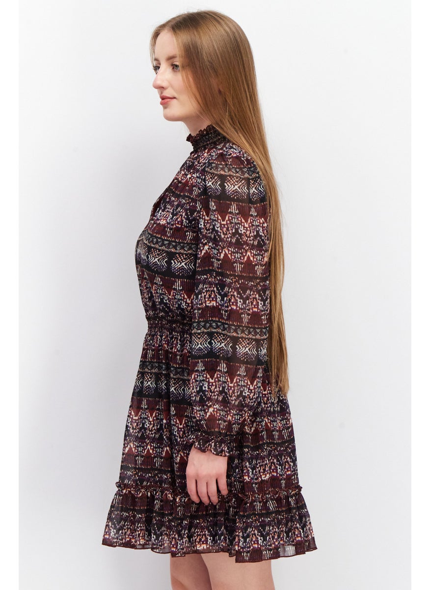 EDC Women Aztec Print Long Sleeve Mini Dress, Maroon  - Image 4