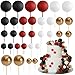 ASTARON 32 Pcs Ball Cake Topper Decorations Mini Balloons Cake Topper Sticks Foam Balls Cake Picks for Graduation Wedding Party Birthday Cake Decorating Red Black - Image 2
