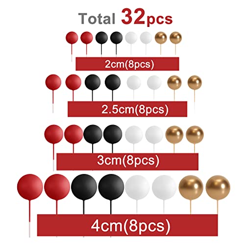 ASTARON 32 Pcs Ball Cake Topper Decorations Mini Balloons Cake Topper Sticks Foam Balls Cake Picks for Graduation Wedding Party Birthday Cake Decorating Red Black - Image 5