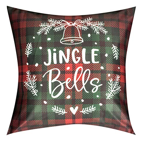 Vendola Decorative Merry Christmas Satin Cushion Cover 24 Inch x 24 Inch 5 Piece, Cusion Cover Sofa Pillow Cover Set for Home, Sofa & Living Room, Checks Print, Red, Green and White, 24X24 Inches - Image 3