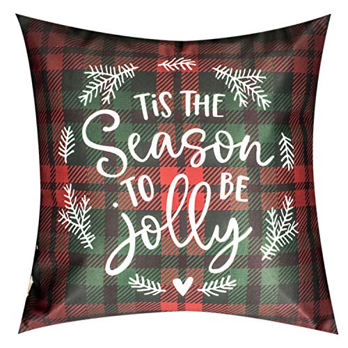 Vendola Decorative Merry Christmas Satin Cushion Cover 24 Inch x 24 Inch 5 Piece, Cusion Cover Sofa Pillow Cover Set for Home, Sofa & Living Room, Checks Print, Red, Green and White, 24X24 Inches - Image 4
