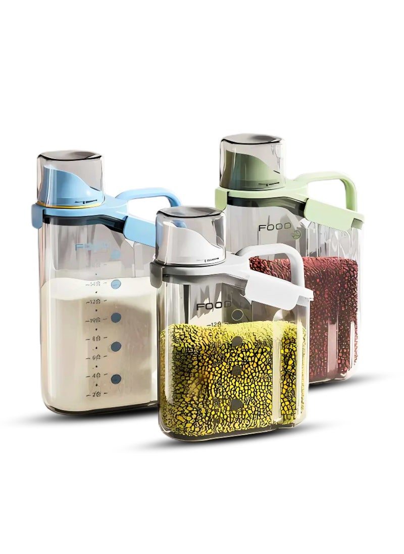 Raxoom 3Pcs Cereal Containers Set | Premium Quality 2.8L / 2L/1.6L Capacity Airtight Food Storage Container | BPA Free Plastic Rice Storage Bin/Dispenser + Measuring Cup & Pour Spout  - Image 1