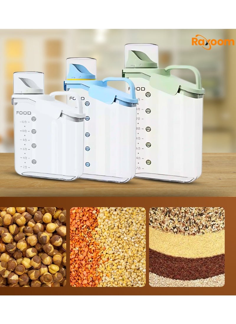 Raxoom 3Pcs Cereal Containers Set | Premium Quality 2.8L / 2L/1.6L Capacity Airtight Food Storage Container | BPA Free Plastic Rice Storage Bin/Dispenser + Measuring Cup & Pour Spout  - Image 4