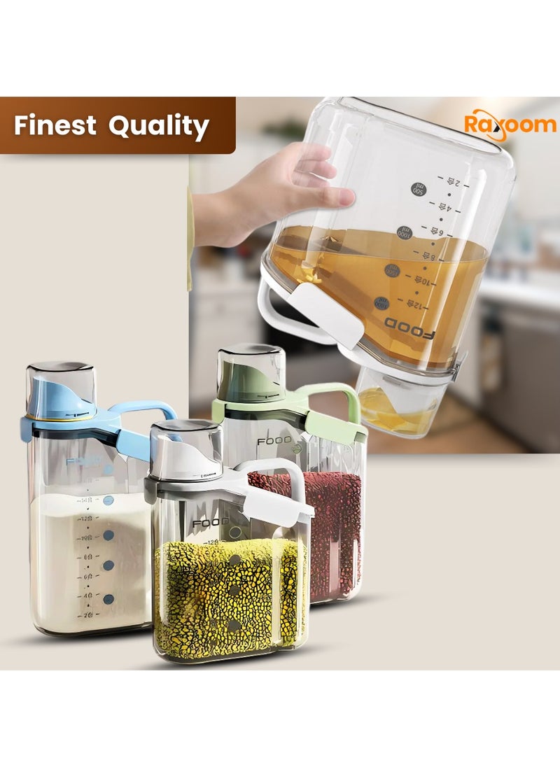 Raxoom 3Pcs Cereal Containers Set | Premium Quality 2.8L / 2L/1.6L Capacity Airtight Food Storage Container | BPA Free Plastic Rice Storage Bin/Dispenser + Measuring Cup & Pour Spout  - Image 5