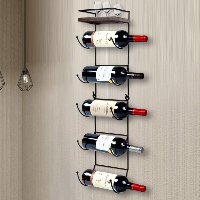 Indian Decor 28585 Towel Rack Wall Mounted with Top ShelfTowelWine Rack Holder Organizer with 5 Compartments and Top Wooden Shelf for Bathroom Storage 307 L x 7 W - Image 3