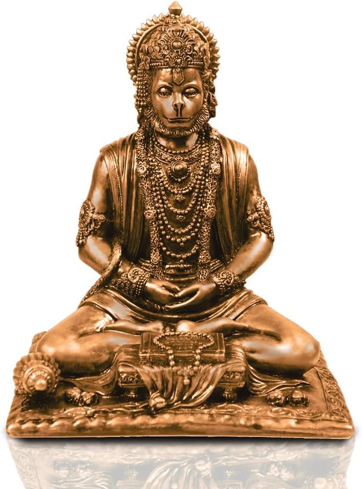 Karigaari India Antique Hanuman Idol Sitting in Meditation Pose | Bajrangbali Murti for Home Temple Office Car Dashboard | Decorative Spiritual Figurine for Puja & Gifting - Image 1