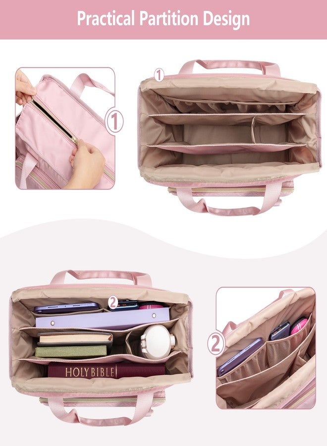 Prokva Bible Cover Bag for Women, Large Bible Tote Bag Church Carrying Case with Shoulder Strap for Bible Study, Pink(Empty Bag Only) - Image 3