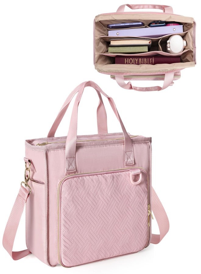 Prokva Bible Cover Bag for Women, Large Bible Tote Bag Church Carrying Case with Shoulder Strap for Bible Study, Pink(Empty Bag Only) - Image 1