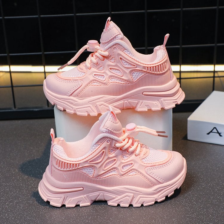 أحذية رياضية للفتيات ربيع وخريف جديدة شبكية قابلة للتنفس أحذية عادية للأطفال متوسطة وكبيرة أحذية توري للفتيات أحذية بيضاء للأطفال عصرية باللون الوردي - Image 1