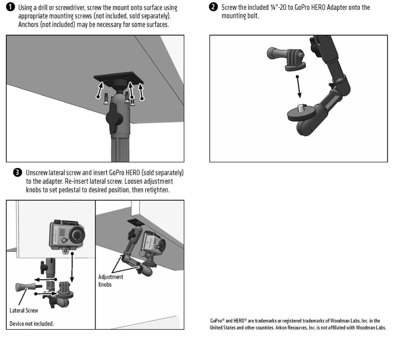 Arkon حامل ARKON الثقيل للجدران مع ذراع متعددة الزوايا لكاميرات GoPro HERO | يناسب كاميرات GoPro | تركيب على سطح مستو | بناء معدني قوي | GPHD006 - Image 4