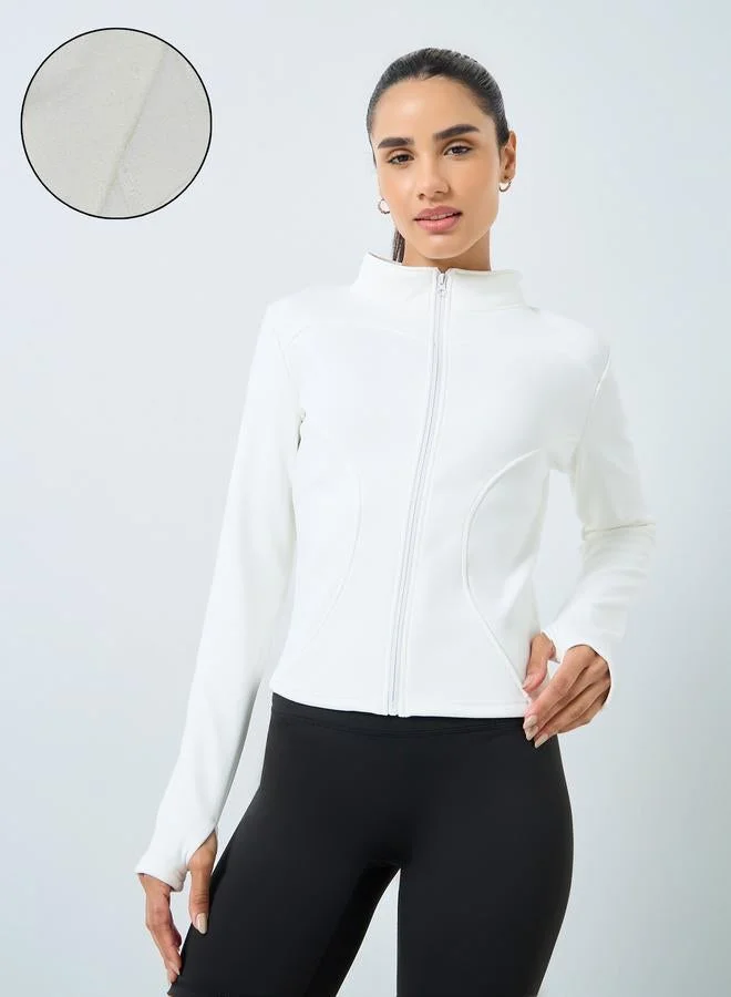 Styli Active Fleece Curved Seam Thumbhole Detail Jacket