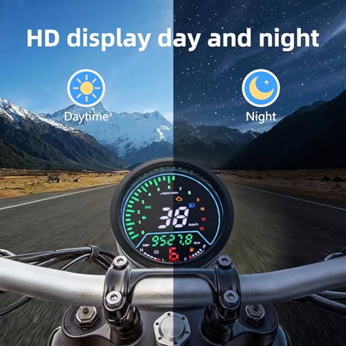 MAIMEIMI Universal Motorcycle Speedometer with Tachometer 12000 RPM, 6 Gear, Mileage, Volt, Oil Level, Indicator Light Km/h MPH LCD Anti-Glare 12V Digital Speedometer for Motorcycle Gauge Cluster - Image 4