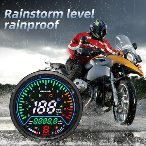 MAIMEIMI Universal Motorcycle Speedometer with Tachometer 12000 RPM, 6 Gear, Mileage, Volt, Oil Level, Indicator Light Km/h MPH LCD Anti-Glare 12V Digital Speedometer for Motorcycle Gauge Cluster - Image 3
