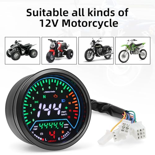 MAIMEIMI Universal Motorcycle Speedometer with Tachometer 12000 RPM, 6 Gear, Mileage, Volt, Oil Level, Indicator Light Km/h MPH LCD Anti-Glare 12V Digital Speedometer for Motorcycle Gauge Cluster - Image 5