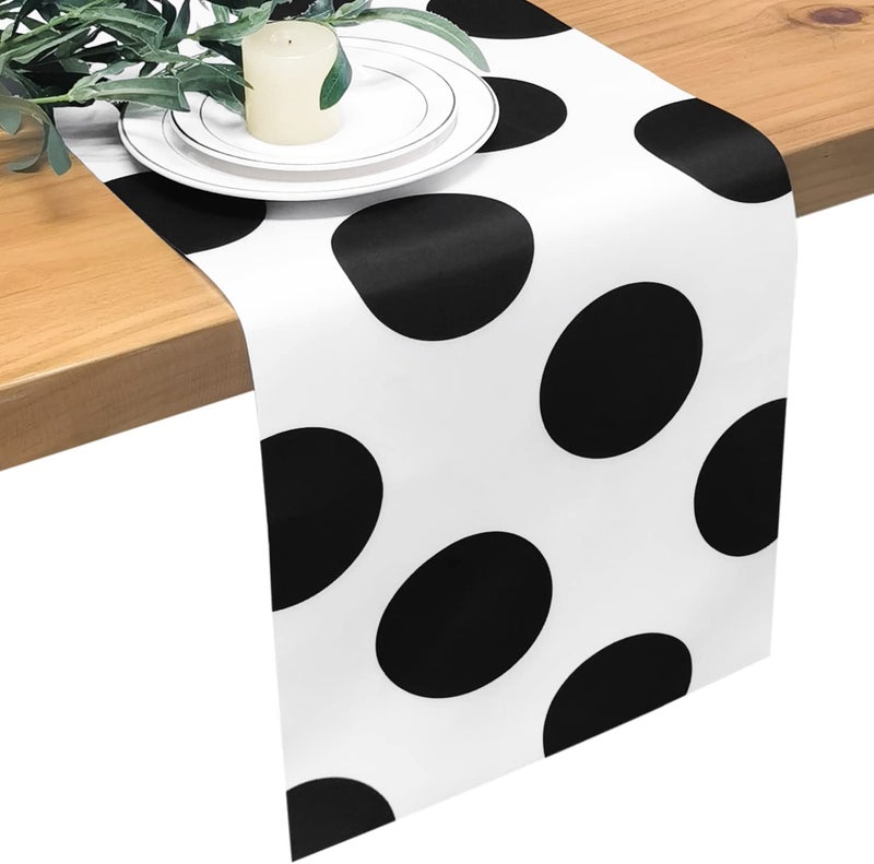 Letjolt Table Runner Black Dot Black and White Signs Runner Table Decorations for Baby Shower Supplies Dinner Supplies Indoor Outdoor Parties Birthday Wedding New Year Decorations 12 x 72 Inches - Image 1